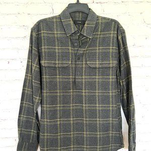 NWT Vince -Mens - Plaid Flannel Gray Half Button Up Shirt - Size Small